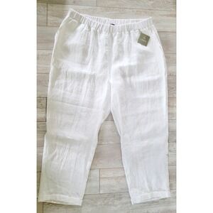 For Cynthia 2X Plus Linen Pants White Pull On Pckts Cuff Leg NWT RV $79